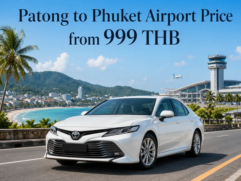 Fixed taxi prices for the Patong to Phuket airport transfer, shown by vehicle type