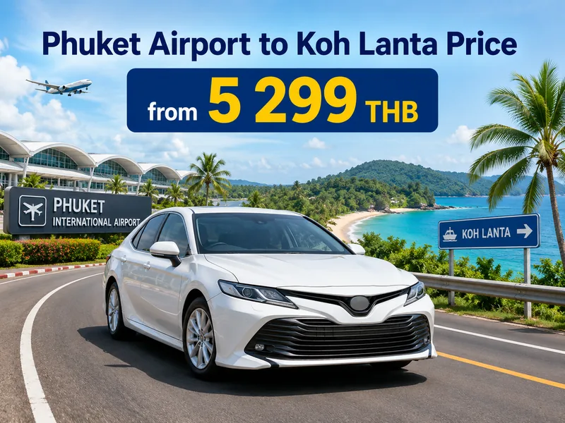 Fixed taxi prices for the Phuket airport to Koh Lanta transfer, shown by vehicle type