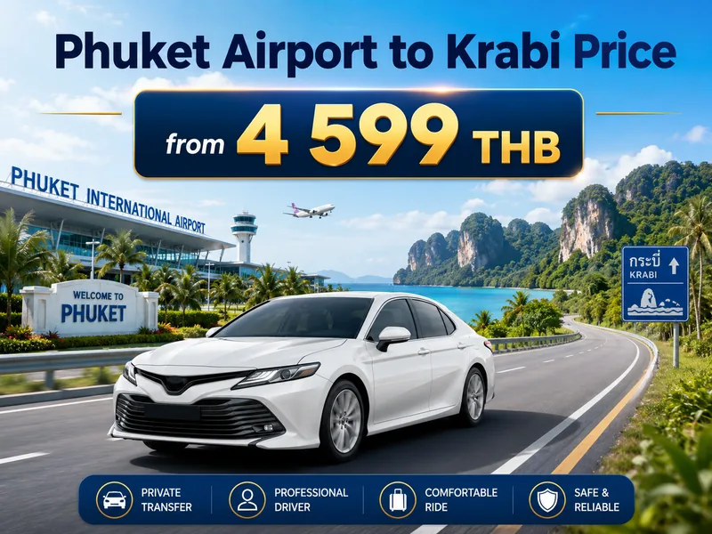 Fixed taxi prices for the Phuket airport to Krabi transfer by vehicle type