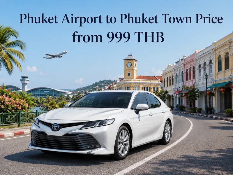 Fixed taxi prices from Phuket airport to Phuket Town, by vehicle type